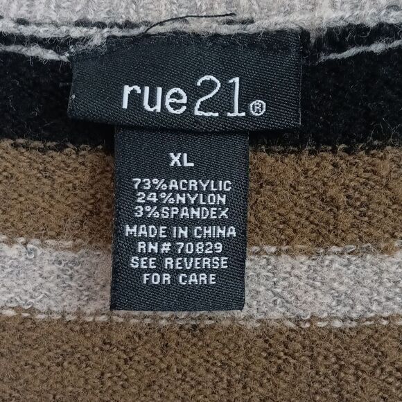 RUE 21 Women's Earth tones V neck long-sleeve stripped tunic sweater sz XL Y2k - Picture 10 of 10